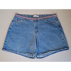 Tommy Hilfiger Women's Size 20 Jean Shorts Med Wash 90s Y2K Flag Ribbon Waist
